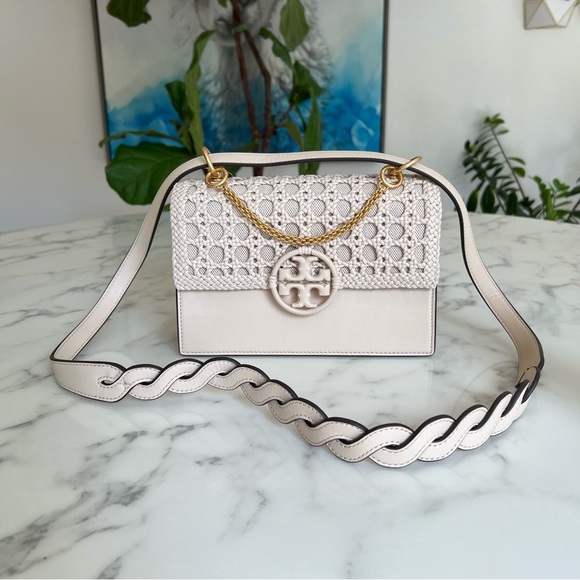 NWOT Tory Burch Miller Basketweave Small Flap Shoulder Bag Brie Ivory Leather - Picture 3 of 16